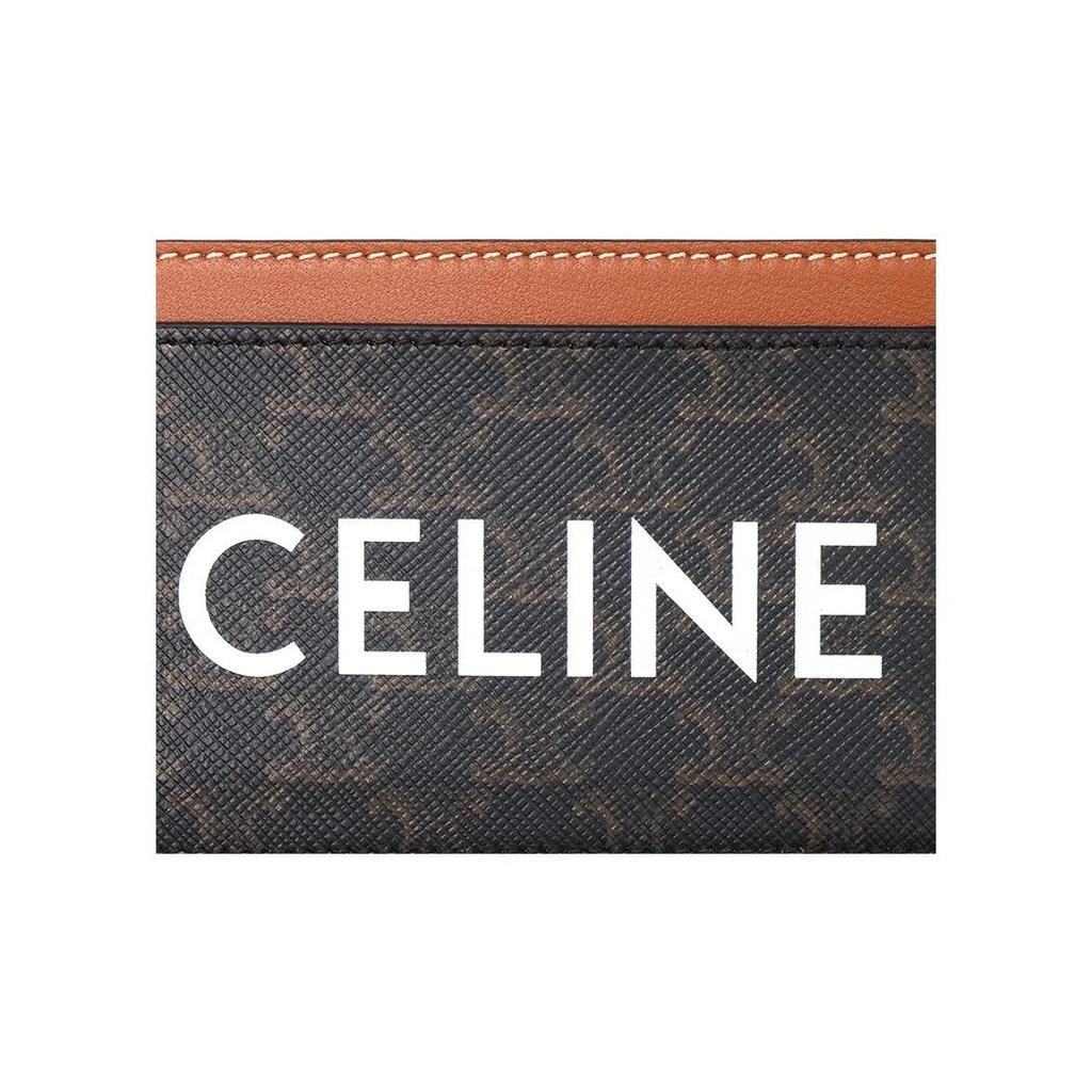 CELINE Triomphe Classic Monogram Canvas with Full-Printed Letter Logo Canvas and Lambskin Combination Card Holder Women's Brown