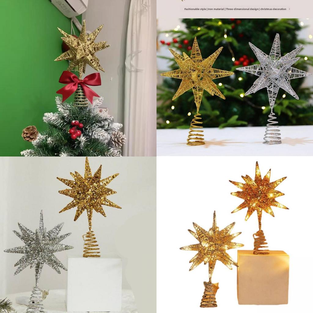 Christmas Tree Top Star Led Glitter Iron Art Decor For Holiday Celebration