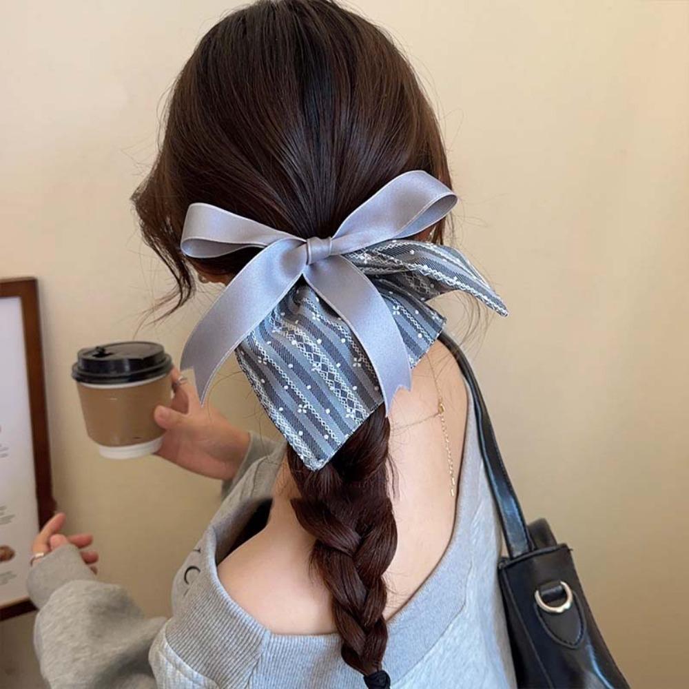 Korean Style Square Cloth Hair Tie Bow Women Ponytail Holder Plaid Silk Ribbon Scrunchies  Summer