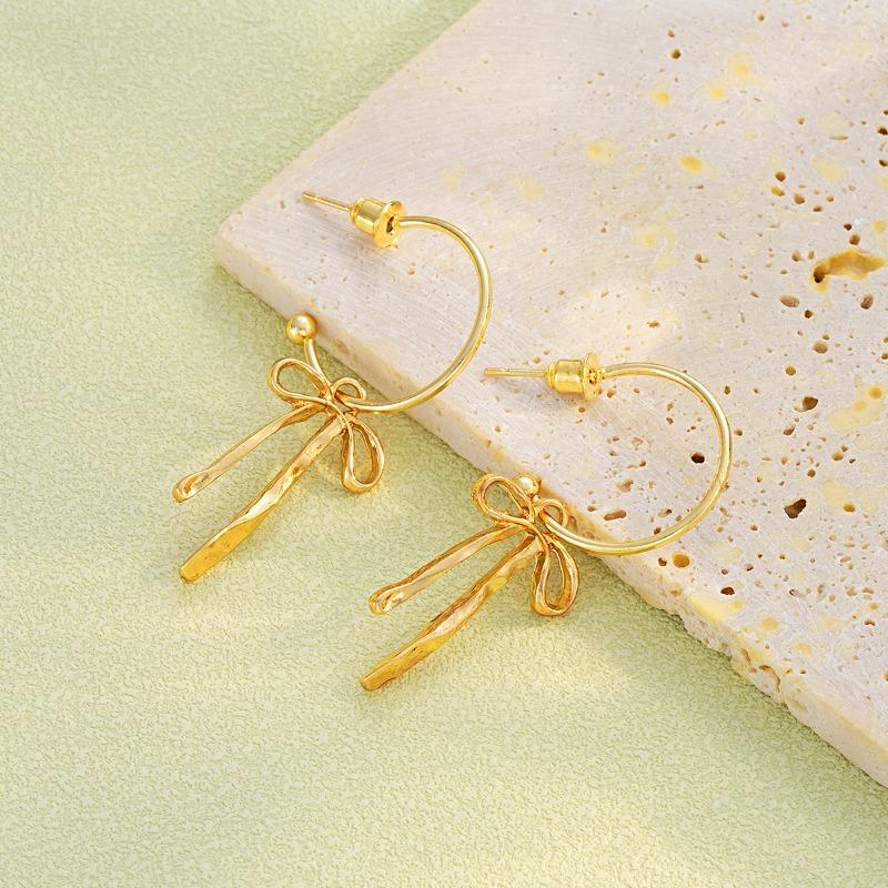 

Gold Bow Tassel Earrings for Women Instagram Style Trendy Versatile Unique Sophisticated European Jewelry золотой