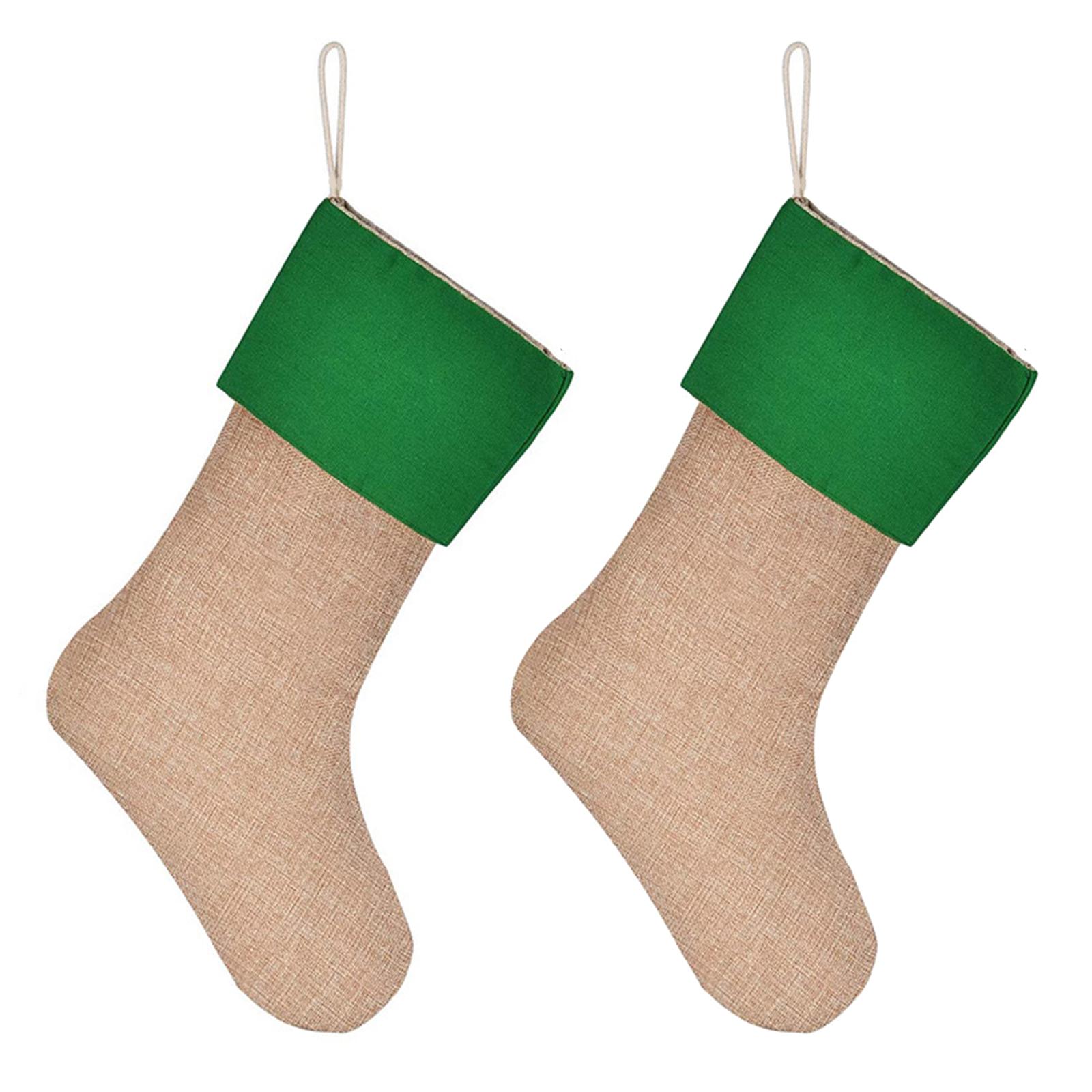 

Set of 2 Burlap Christmas Socks Large Capacity Stocking Handmade Present Bag Hanging Ornament for Family Celebration 2
