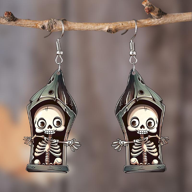 1Pair Halloween Day of The Dead Cartoon Skull Earrings Fashion Jewelry Gift for Women Girls Female
