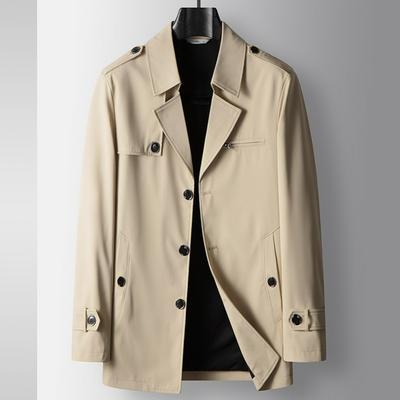 Men's Windbreaker Spring and Autumn Lapel Single-breasted One-handed Long Middle-aged and Young Luxury Business Casual Windbreaker Jacket