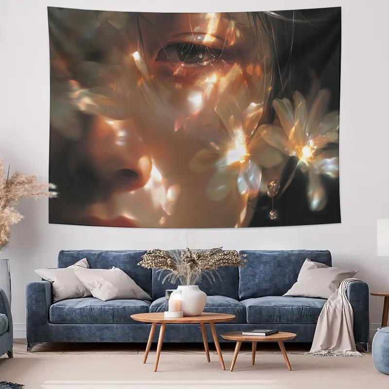 Glowing Flower Face Art Wall Tapestry Machine Washable All Season Decor Art Print Fantasy Beauty Design Home Simple Installation
