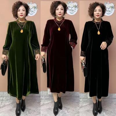 High-end Women's Velvet Dress Autumn Winter Loose Plus-size Dress Over-the-knee Long Dress