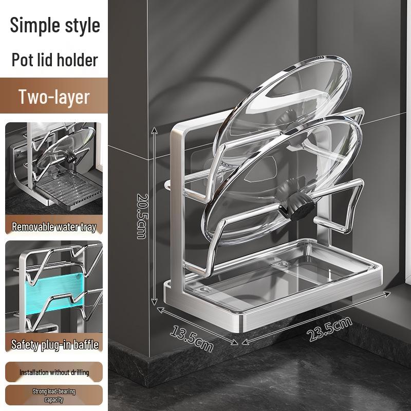 Stainless Steel Wall-Mounted Kitchen Rack for Cutting Boards and Pot Lids