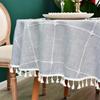 Nordic Ins Style Round Table Cloth Fringed Large Plaid Picnic Table Fabric Imitation Cotton And Linen Tablecloth Cover Cloth Spot Batch