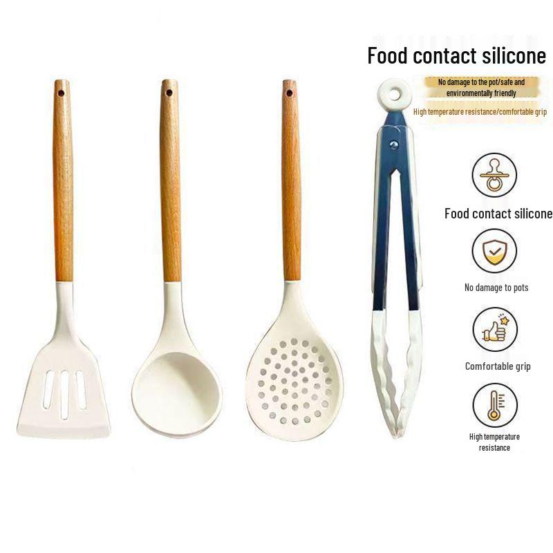 Silicone Spatula & Ladle Set with Wooden Handle for Home and Baby Food Preparation - High Quality, Stylish Design
