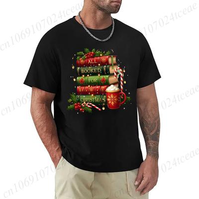 All Booked for Christmas Printed Tshirt Women Men Tshirt Christmas Teacher T Shirt Caual Book Lovers Mens TShirt Short Sleeve