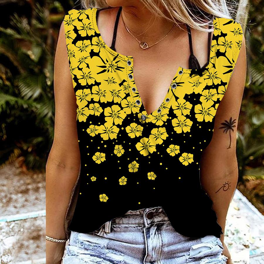 

Женские майки, сексуальные летние топы без рукавов с v-образным вырезом, жилет с 3D принтом разбросанных цветов, крутые легкие топы M жёлтый