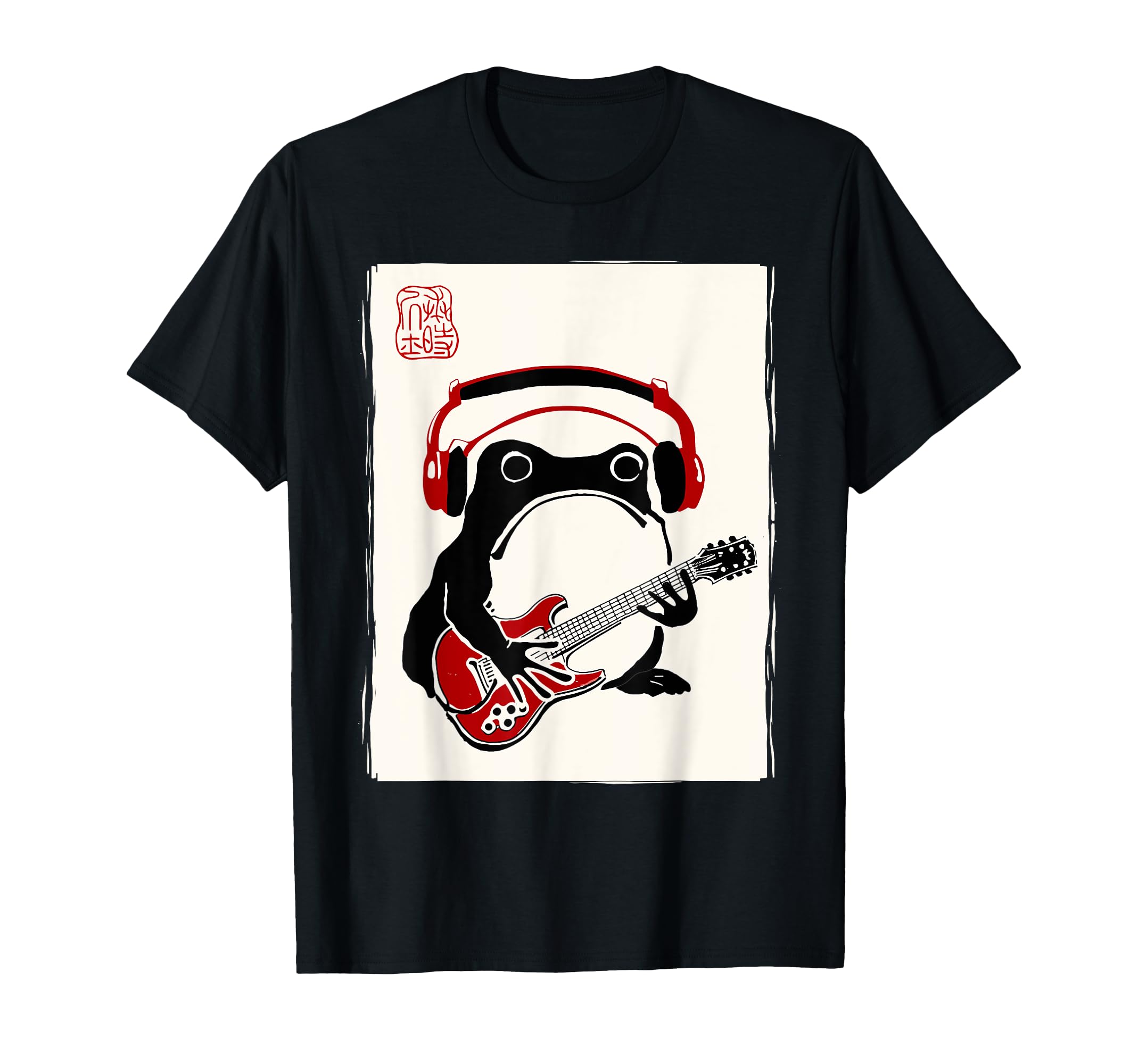 

Funny Grumpy Frog Guitar Rock Music Kawaii Japanese T-Shirt чорний