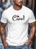 Men's Casual Short-Sleeve T-Shirt with Italian "Ciao" Heart Print, Simple Outdoor Sports Crew Neck Tee