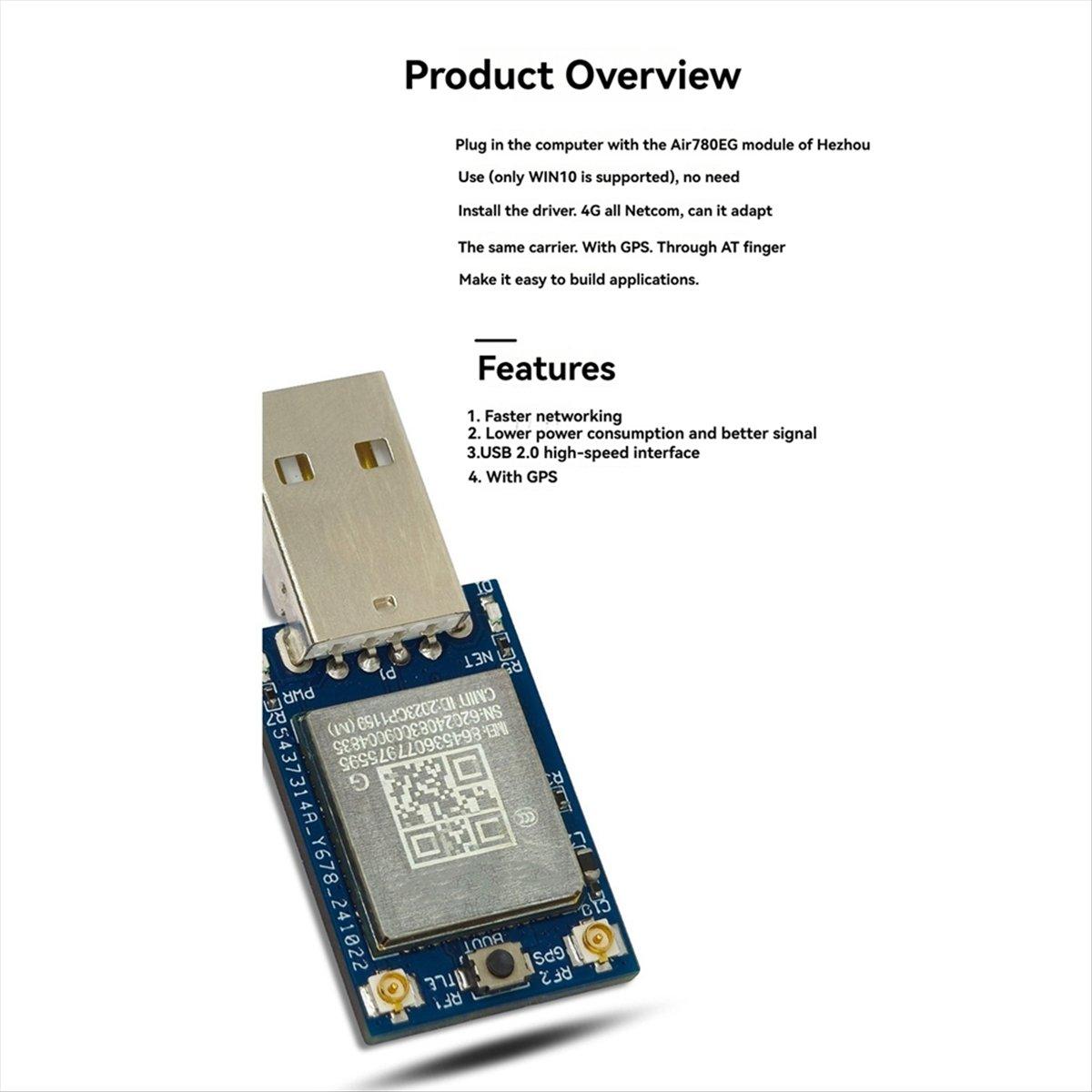 

Air780EG 4G Повноцінний Мережевий Модуль USB Модуль Інтернету з GPS Багатофункціональний Портативний Модуль Без Плати Драйвера + Антена China Mainland