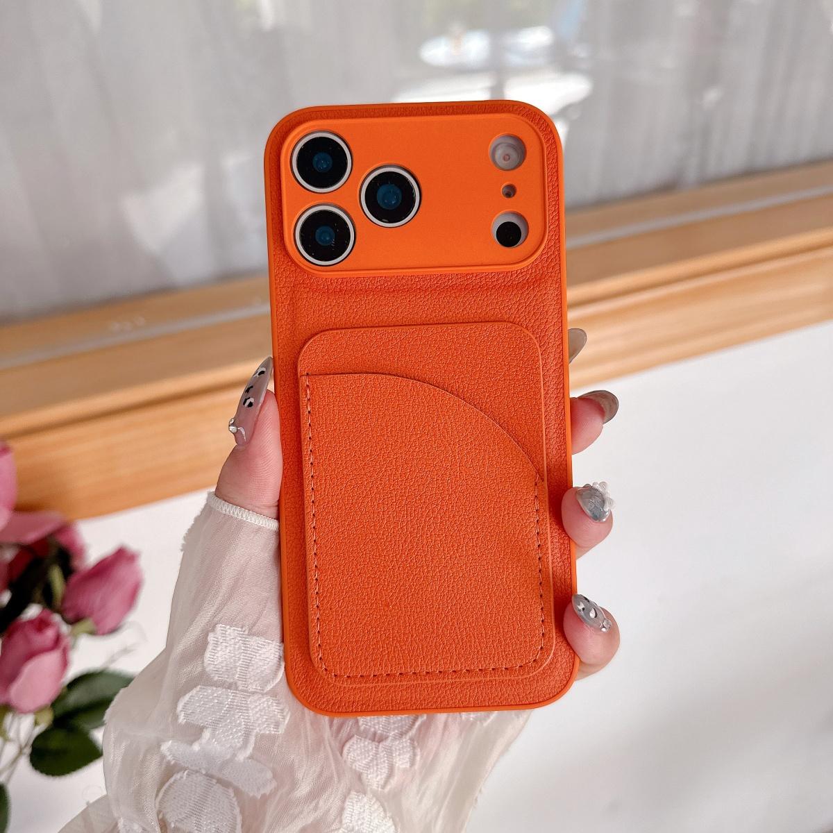 

Оранжевый держатель для карт Кожаный чехол для iPhone 17 Air 16 E 15 14 13 12 Mini 11 Pro X XR XS Max 7 8 Plus SE Карман-кошелек Обложка iPhone SE