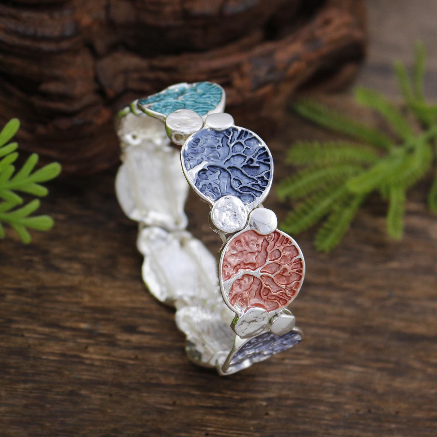 

Новый эмалевый цвет дерево жизни эластичный браслет, женский модный браслет из цинкового сплава с высоким чувством удачи