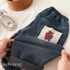 Kids Fleece-Lined Denim Pants with Cute Bear Print for Boys and Girls