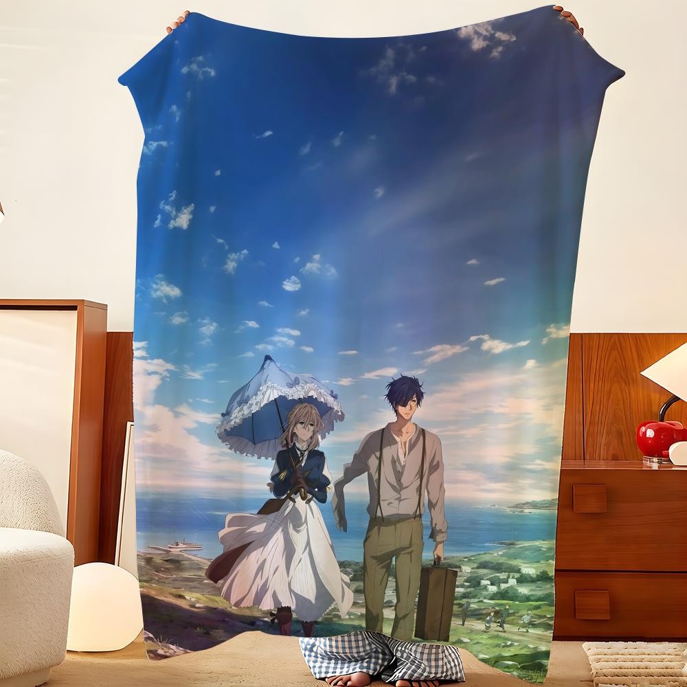 Anime V-Violet E-Evergarden Throw Flannel Throw Blanket, Lightweight Cozy, Durable Washable Cute Cool