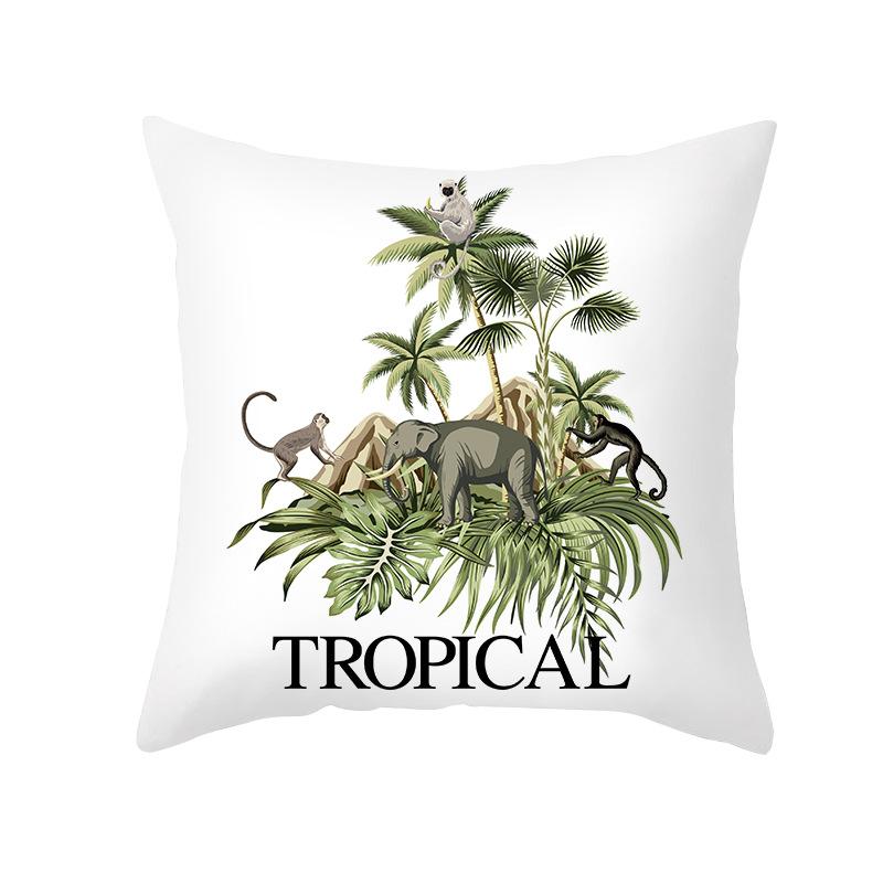 New Tropical Plant Print Pillowcase Summer Peach Skin Cartoon Animal Home Cushion Living Room Cushion