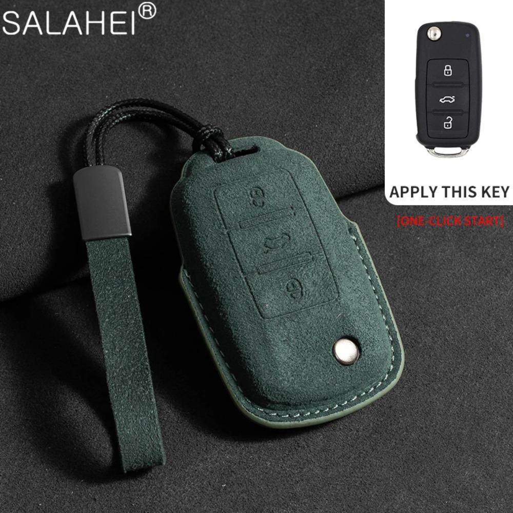 Wildleder Auto Schlüsselhülle für Volkswagen VW Magotan Passat B8 TIGUAN MK2 Golf 8 2020 für Skoda Octavia A8 A7 2021 SEAT Leon MK4