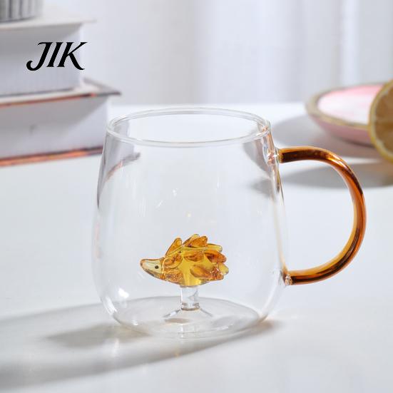Coffee Milk Drink Cup Handmade Glass Animal Plant Shape Transparent Water Cute with Colorful Handle Creative Tea Mug
