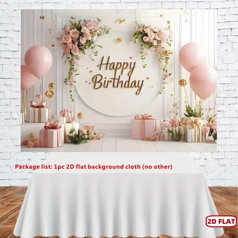 2D Elegantes Rosa Blumiges Happy Birthday Hintergrundtuch mit Wandpaneel