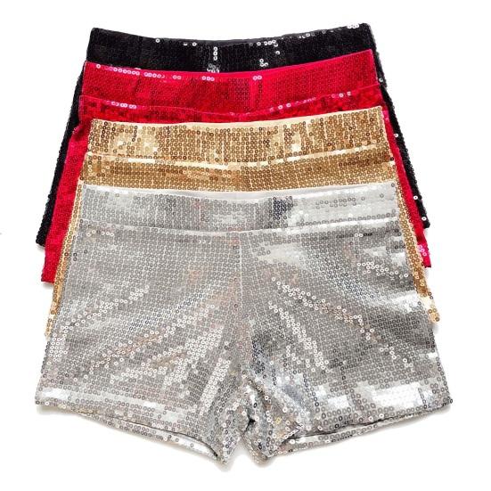 High Waist Shiny Sequins Shorts Women Glittery Straight Leg Party Stage Performance Clubwear