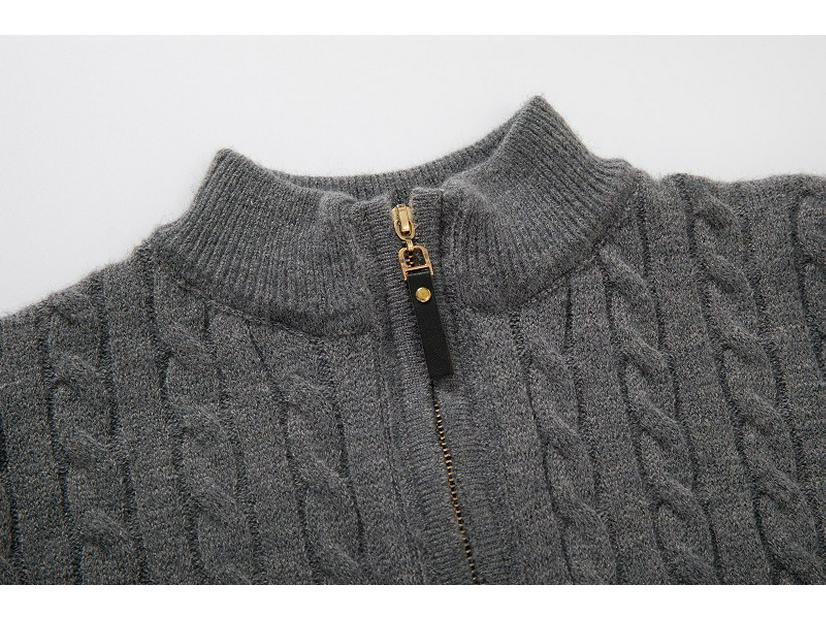 Men's Plus Size Cable Knit Half-High Collar Zipper Sweater - Autumn/Winter Casual Pullover