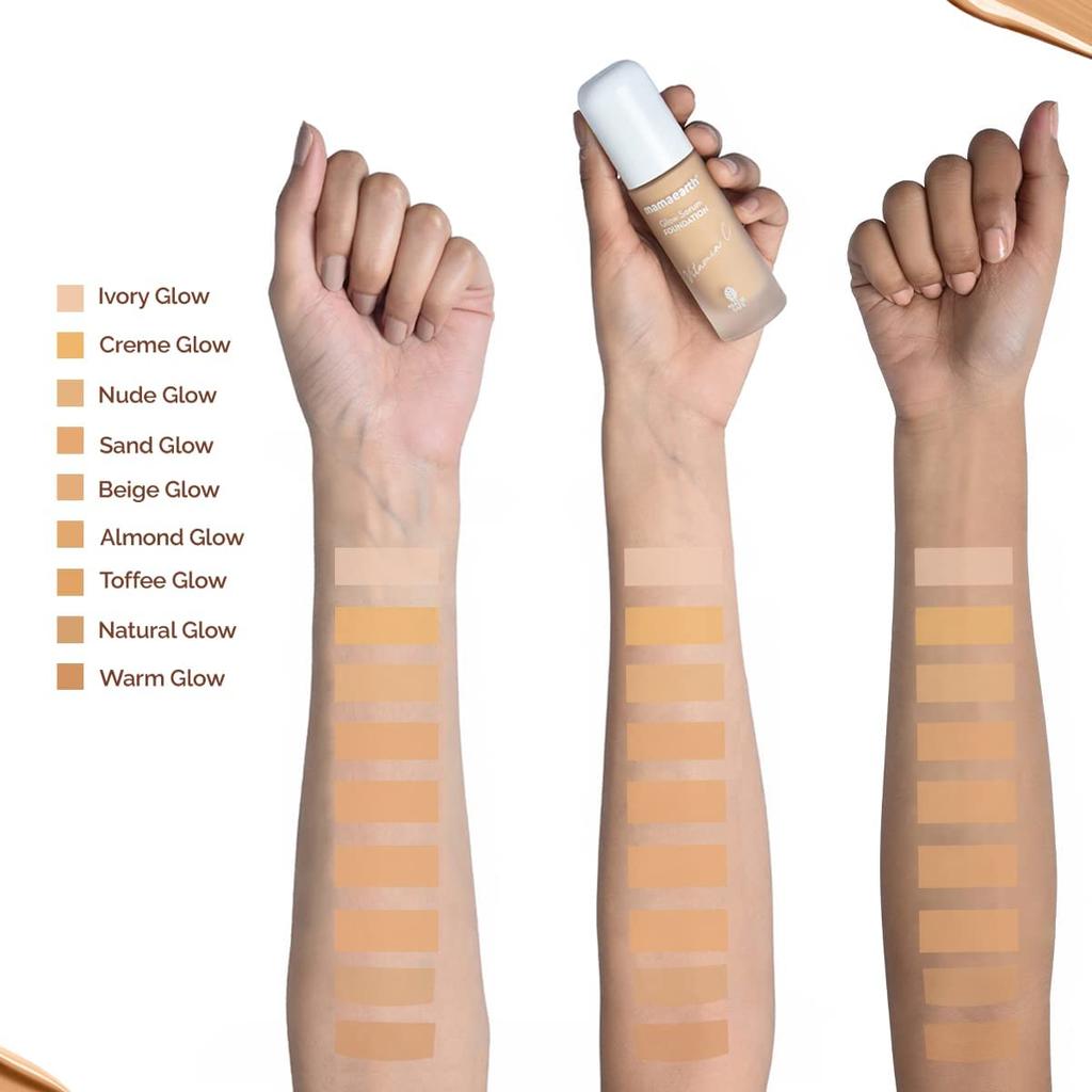 Mamaearth Glow Serum Matte Light Coverage Foundation With Vitamin C For 12-Hour Long Stay, 30 Ml (09 Warm Glow)