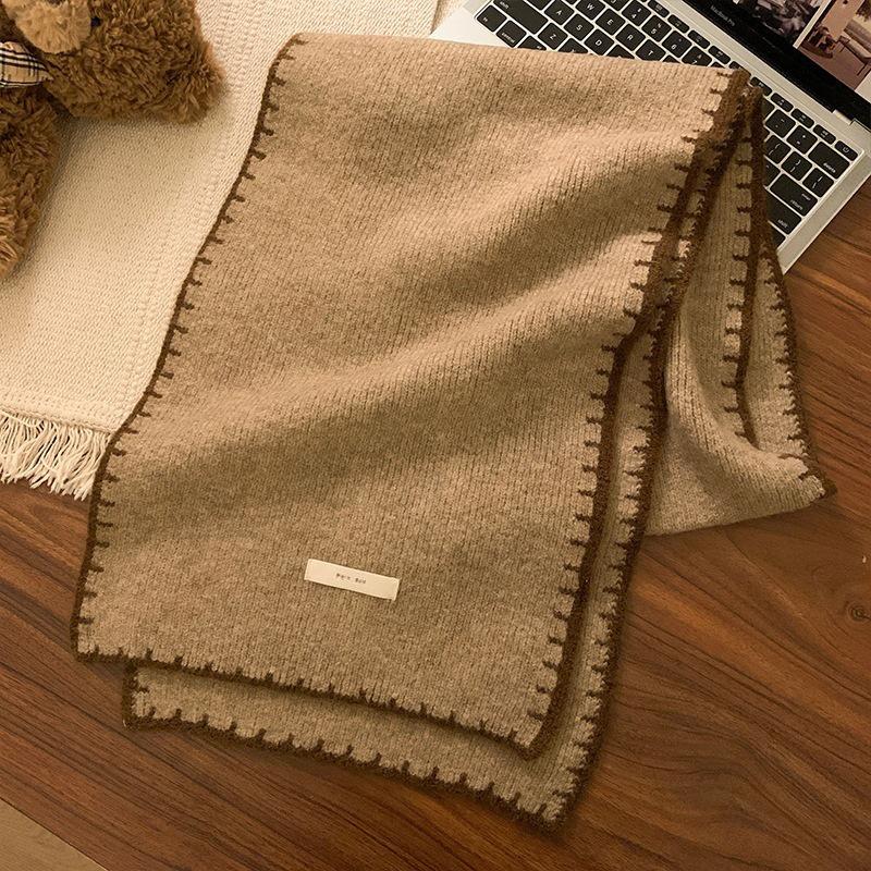 

1 шт. Корейский контрастный вязаный шарф Зимний согревающий Модный Ретро Универсальный шарф Шарф для альпинизма хаки