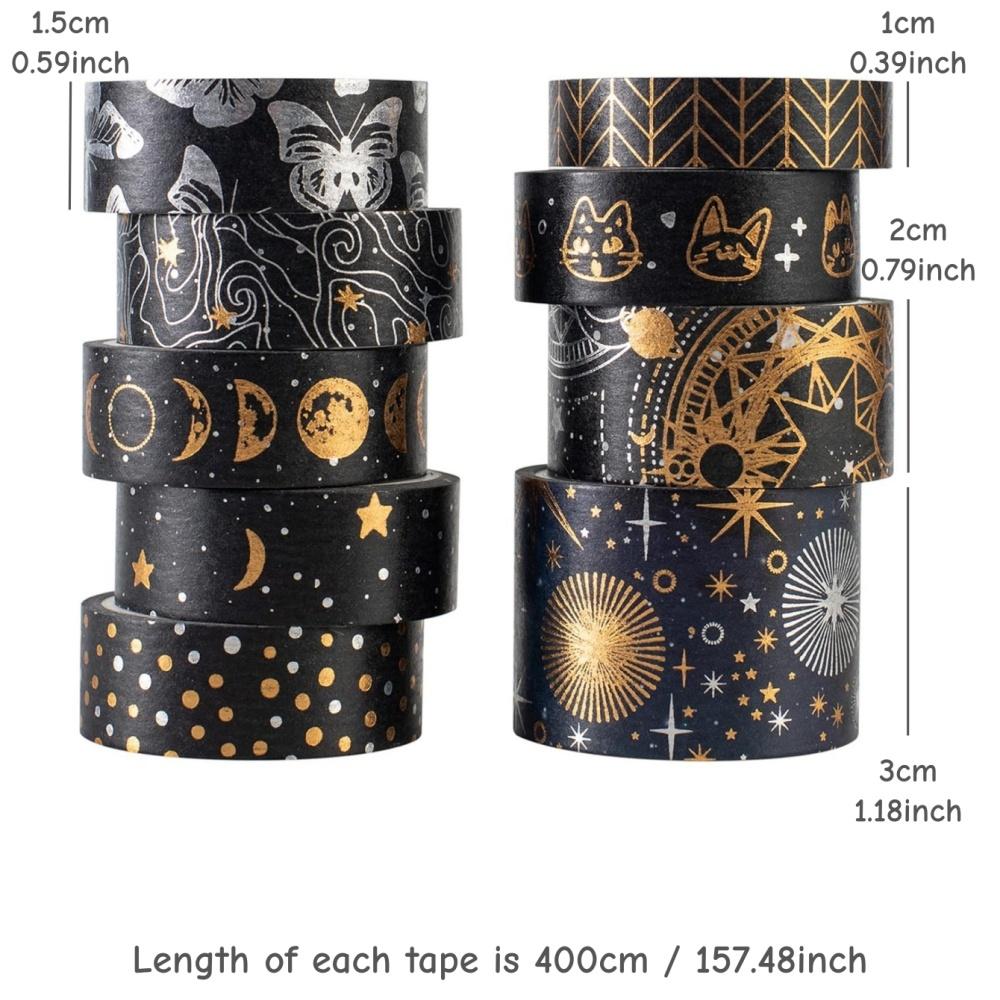 9 Rolls Mystic Gold Washi Tape Set Wide Gold Silver Foil Masking Tape Adhesive Decorative Stickers for Arts DIY Crafts