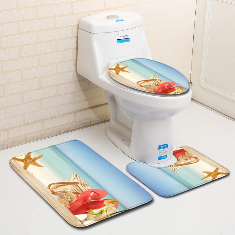 Beach Bathroom Three-Piece Floor Mat Doormat Bathroom Carpet