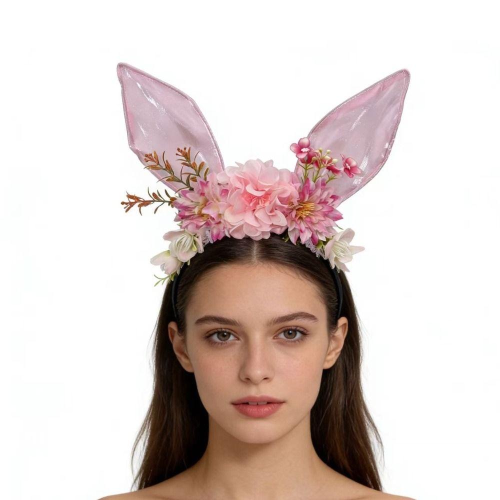 Colorful Rabbit Ears Headband Floral Bunny Ears Hair Hoop Cute Easter Headwear Cosplay Headbands