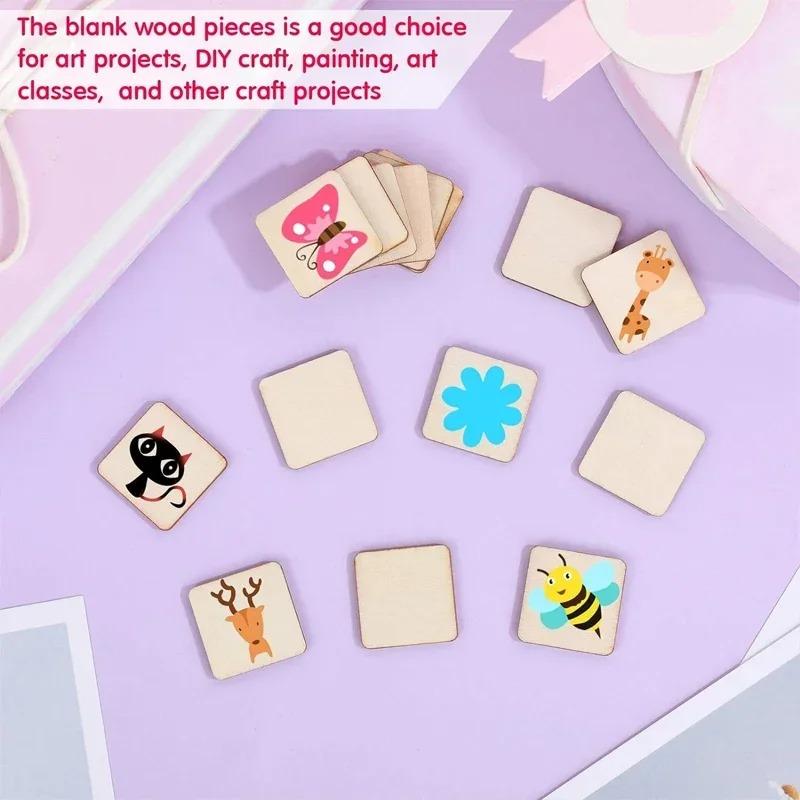 1-10cm Unfinished Blank Wood Square Slice Cutouts, Wooden Squares for DIY Arts Craft Projects, Pyrography, Painting, Writting