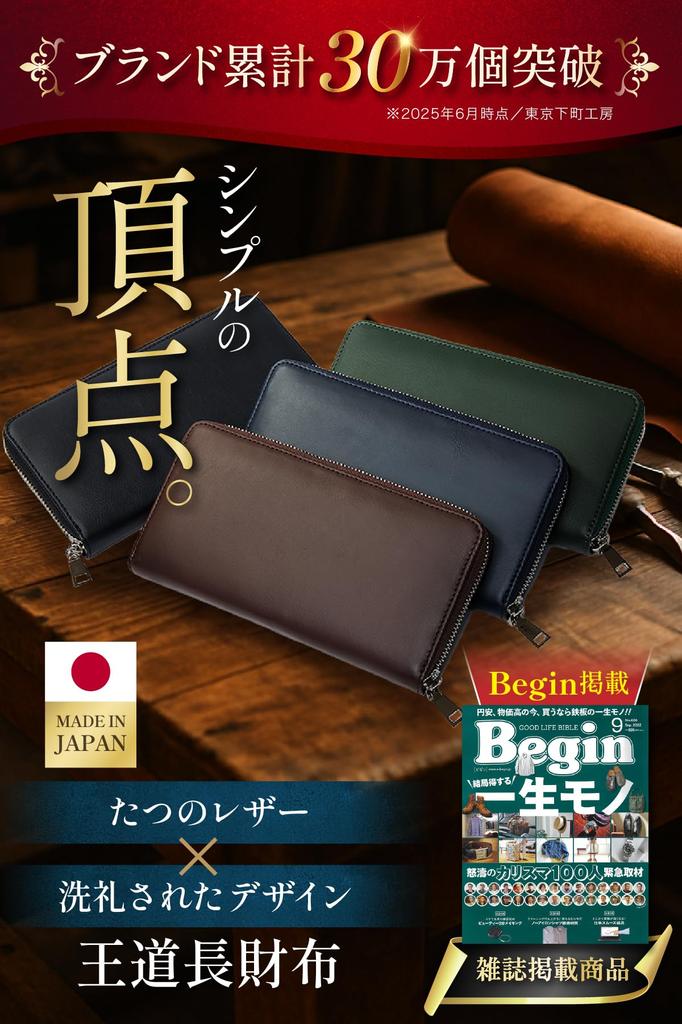 Tokyo Shitamachi Kobo Long Genuine Made in Japan Classic Domestic Cowhide Leather Wallet Men's Wallet, Leather, [A Item] (Black)