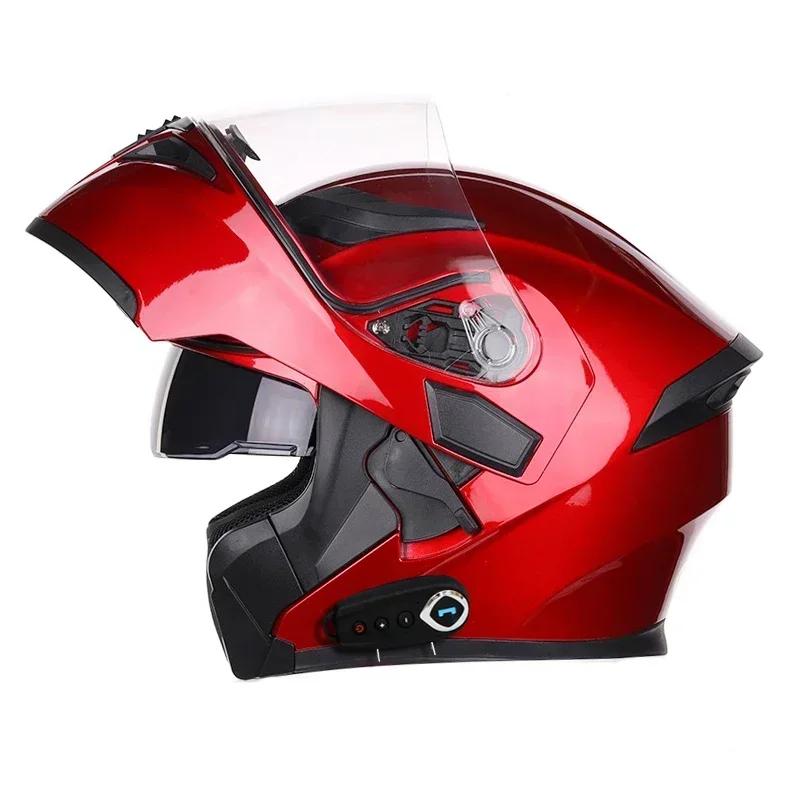 NEW Bluetooth Helmet Flip Up Visor Dual Lens Casco Moto Cool Motorcycle Helmet Full Face Casco Black Motorbike Helmets Modular