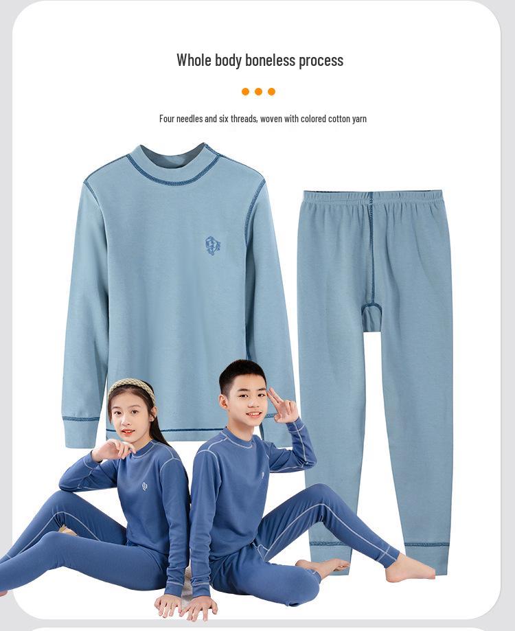 Velvet Warm Underwear Set for Junior High Teens - Half-High Collar Top & Pants