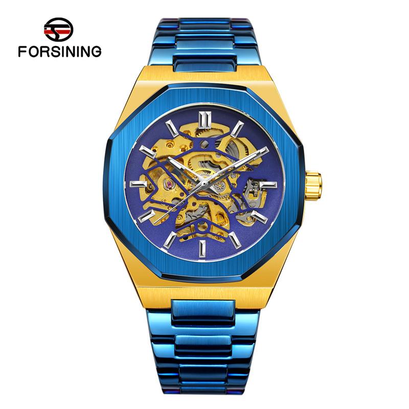Fashion Forsining Top Brand Automatic Mechanical Men Full Steel Military Army Sport Male Clock Luxury Silver Skeleton Man Watch