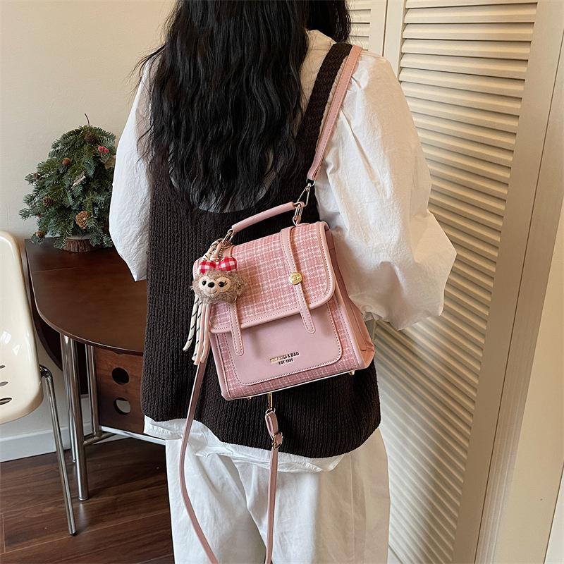 Schoolbag Premium Plaid Niche Women's Backpack 1011 New Commuter Versatile Backpack Mini Small School Bag Crossbody Bag