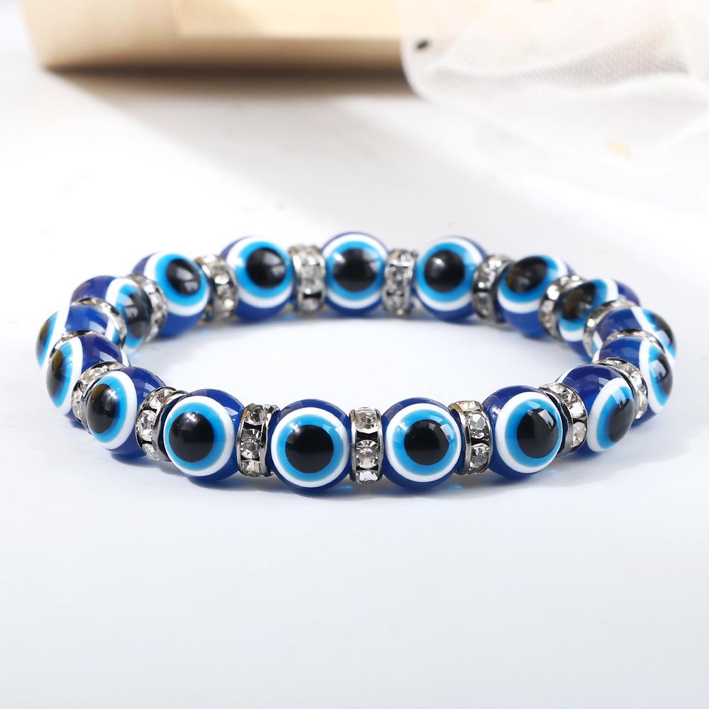 Devil's Eye Beaded Yoga Bracelet with Rhinestone Accents
