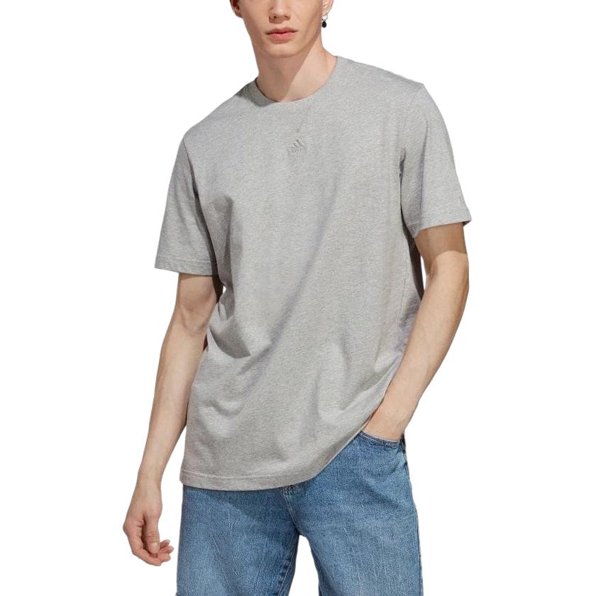 Adidas Solid Color Crew Neck Pullover Straight Casual Sports Short Sleeve T-Shirt Men Tops Medium-Grey-Heather IC9789