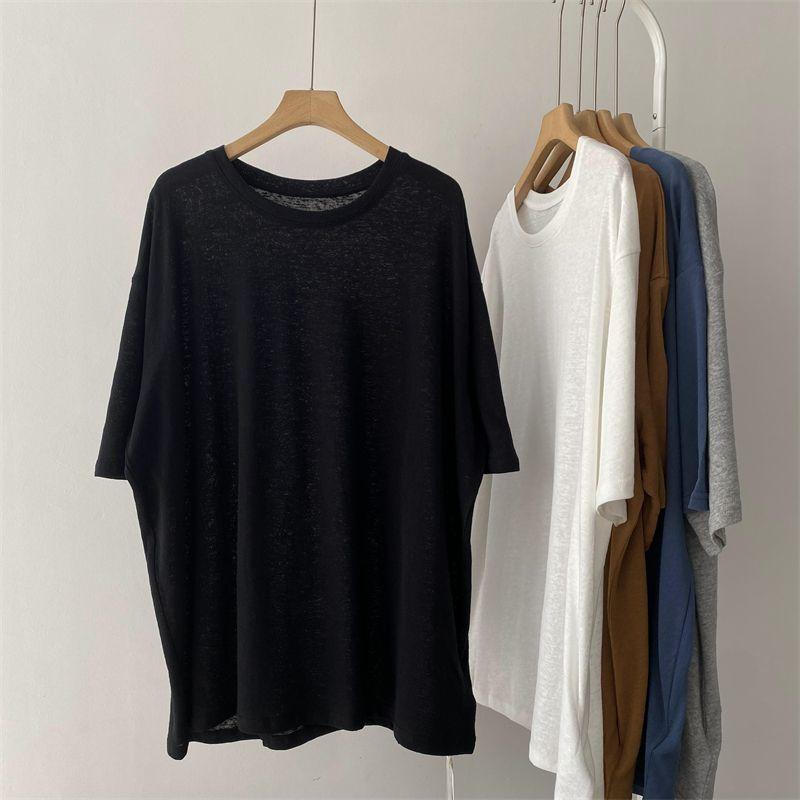 

Pure Color Snowflake Cotton K-style Large Version Lazy Half-Length Sleeve Thin T-Shirt Female Summer New Design Loose All-Matching Top Black One size