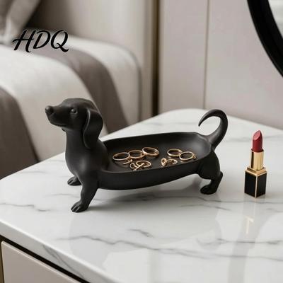 Small Item Storage Bowl 3D Printed Dachshund Tray for Jewelry Keys Earrings Creative Desktop Minimalist Black Ornament Organizer Tabletop
