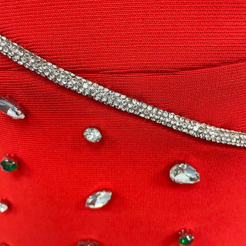 Women's Elegant Rhinestone Round Neck Slim Fit Evening Dress