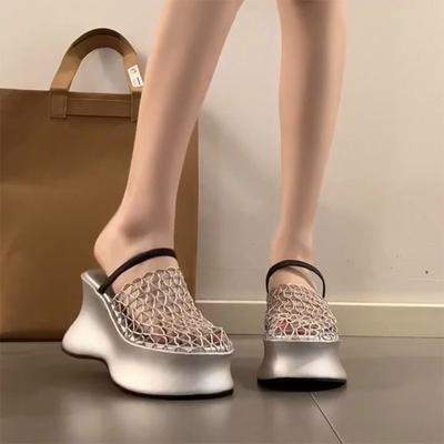 Summer Hollow Out Platform Wedges Heel Women Slippers Concise Dress Street Style Mules Slides Ladies Outdoor Sandalias