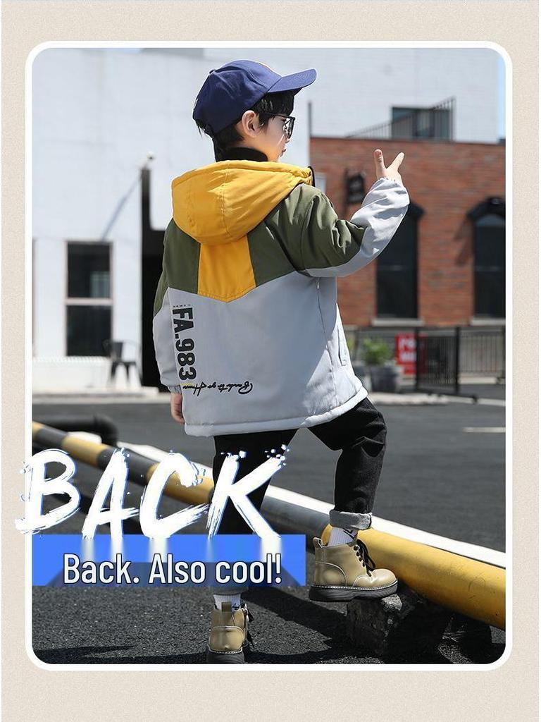 Boys' Fleece-Lined Windbreaker: Autumn-Winter Cotton-Padded Jacket