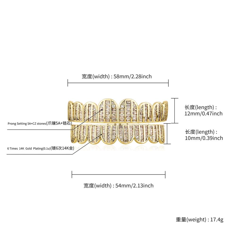 Full Iced Out Micro Pave Grillz Teeth Gold Plated Teeth Body Jewelry Set Hip Hop for Halloween