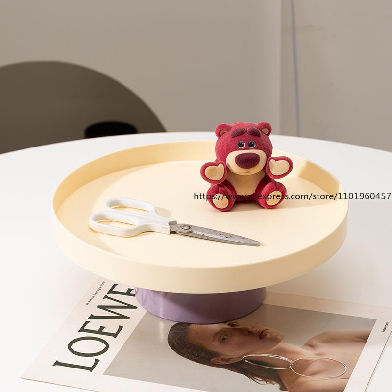 Dopamine High-Footed Round Tray Fruit Plate Simple Style Home Desktop Office Sundries Storage Box Nordic Ins-Style