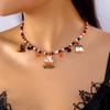 Halloween Colorful Rice Beads Chain Necklace for Women Men Black Cat Spider Bat Pumpkin Ghost Pendant Choker Clavicle Jewelry