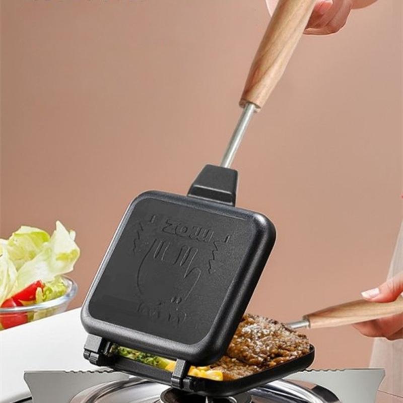 Sandwich Baking Tray Nonstick Double Pan Nonstick Pan Double Sided BBQ Skillets Aluminum Alloy Pot With Lid for Kitchen