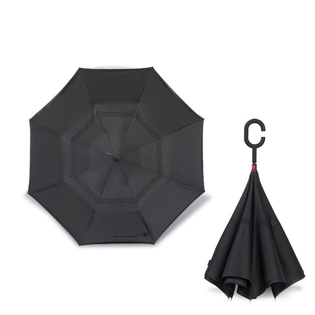 Folding Long Shank Double Layer Inverted Umbrella Windproof Reverse C-Hook Male Golf Umbrella Reverse Umbrellas For Car